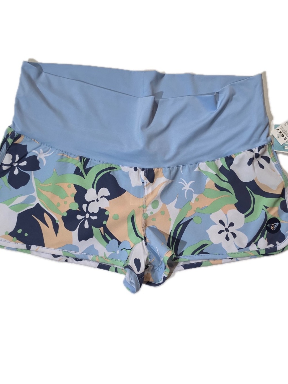 Roxy Shorts Womens XL Blue Floral Microfiber‎ Drawstring Elastic Waist Beach